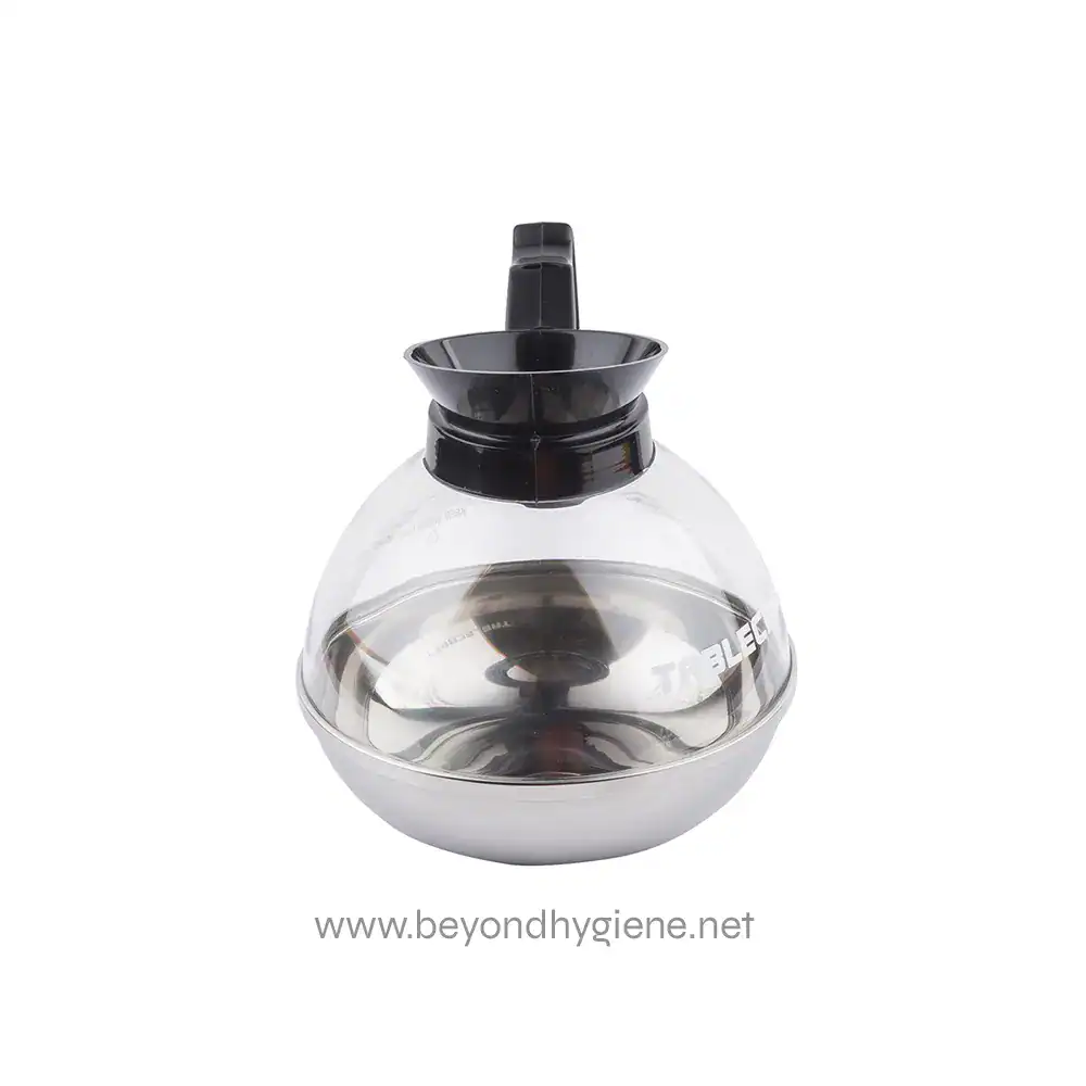 18_05 Stainless steel and plastic tabletop hand sanitizer or soap dispenser for hygiene practices at Beyond Hygiene Asia.
