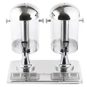Stainless steel hand sanitizer dispenser station with dual outlets, modern design, ideal for commercial and healthcare facilities to promote hygiene and sanitization.