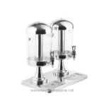 Stainless steel double drink dispenser for beverage service, ideal for hospitality and events, easy to clean, durable, and designed for sanitary drink dispensing.