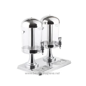 Stainless steel double drink dispenser for beverage service, ideal for hospitality and events, easy to clean, durable, and designed for sanitary drink dispensing.