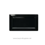 Black rectangular soap dish for bathroom or kitchen, durable and sleek design. Perfect for holding bar soap in hygienic areas, ensuring cleanliness and organization.