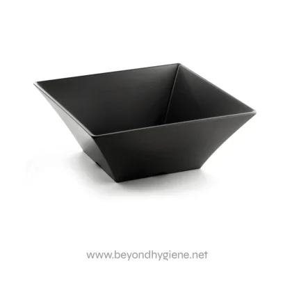 Black square ceramic bowl for food presentation or kitchen decor, modern and sleek design. Perfect for Asian cuisine, stylish servingware, or decorative purposes, showcasing hygiene and quality standards.
