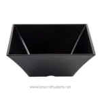Durable black plastic trash bin designed for commercial and office restrooms, ideal for waste disposal and sanitation.
