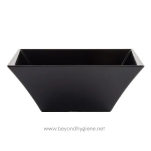 Stainless steel trash bin, sleek black design, modern waste receptacle for commercial or office spaces, durable and easy to clean.