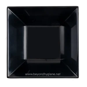 Black square trash bin for sanitation and waste management at Beyond Hygiene Asia.