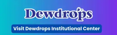 Dewdrops logo and promotional banner for Dewdrops Institutional Center, focusing on hygiene and sanitation services for educational institutions in Asia.