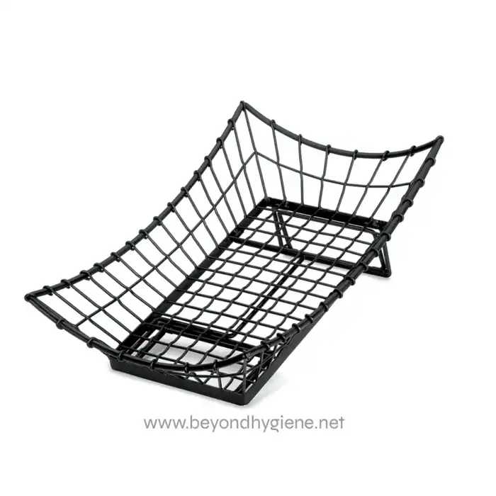 Black wire dish drying rack for efficient kitchen organization and hygiene. Durable and easy to clean, ideal for drying utensils, plates, and cutlery to maintain cleanliness and hygiene standards.