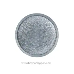 Stainless steel sink strainer with textured surface, designed for effective drainage in commercial and industrial hygiene settings. Ensures hygienic waste filtration in kitchens and washrooms.