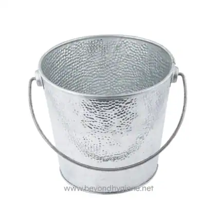 Stainless steel ice bucket with textured surface, designed for beverage service and presentation. Durable, rust-resistant ice storage option for bars, restaurants, and events.