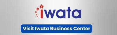 Iwata business center signboard, corporate entrance, professional office branding, clean and modern design, logo for Iwata Business Center, located in Asia, corporate office environment, beyond hygiene standards, business branding signage.