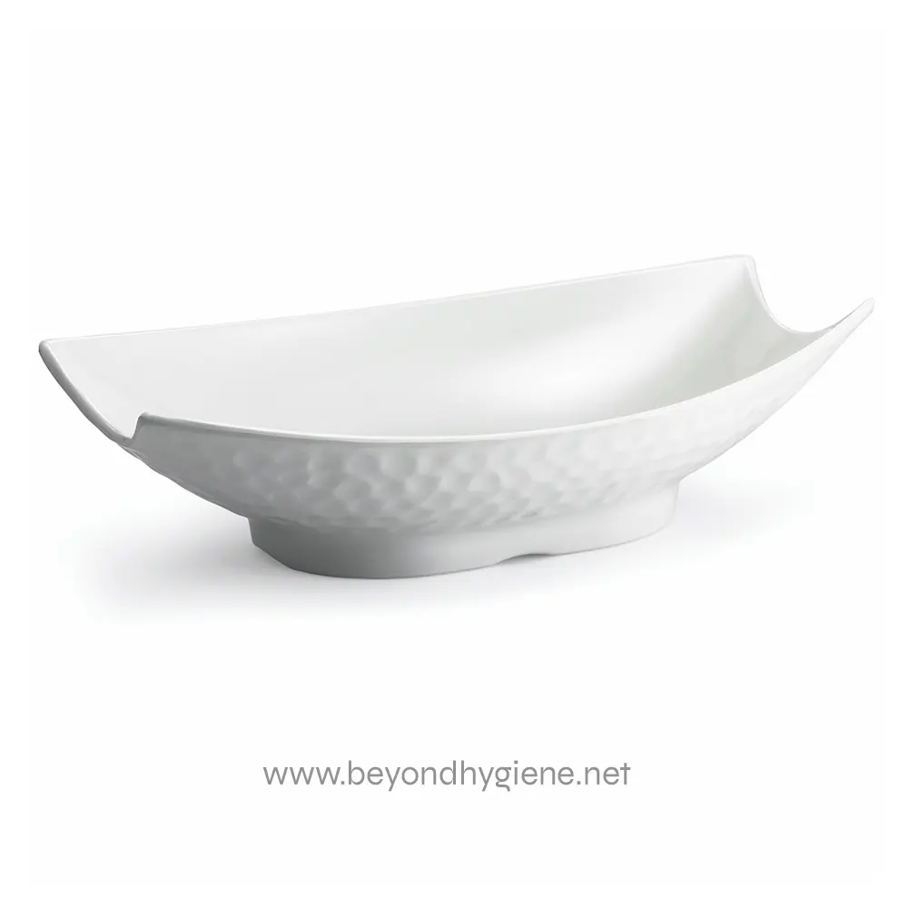 MB184_01.default Elegant white ceramic bowl with textured exterior, ideal for serving and hygiene applications. Designed for durability and style in professional or home environments.