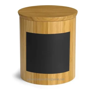 Premium bamboo waste bin with chalkboard surface for eco-friendly waste disposal and customizable messages. Perfect for office, bathroom, or commercial spaces focusing on hygiene and sustainability.