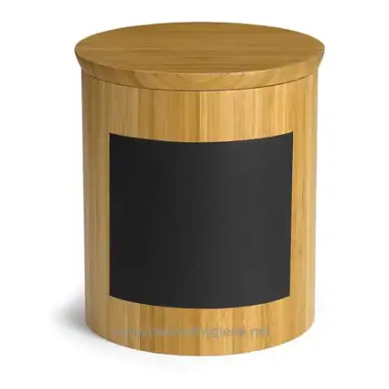 Premium bamboo waste bin with chalkboard surface for eco-friendly waste disposal and customizable messages. Perfect for office, bathroom, or commercial spaces focusing on hygiene and sustainability.