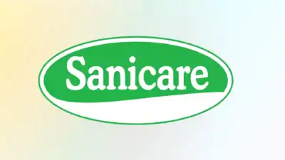 Sanicare logo, green and white brand emblem for hygiene and sanitation products.
