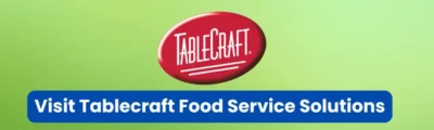 Tablecraft Tablecraft food service solutions logo on green background, promoting food service products and solutions.