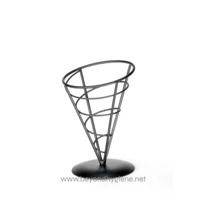 Metal cone-shaped umbrella stand for better organization in commercial or outdoor spaces. Perfect for holding umbrellas securely with durable, sleek design and easy-to-clean surface.