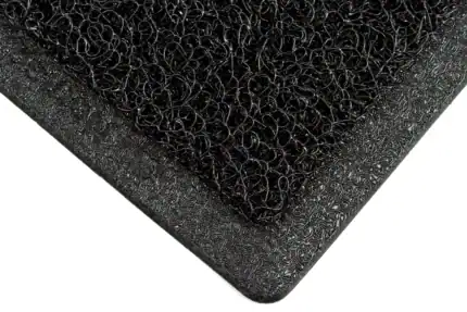 Black rubber anti-slip mat with textured surface for safety and hygiene.