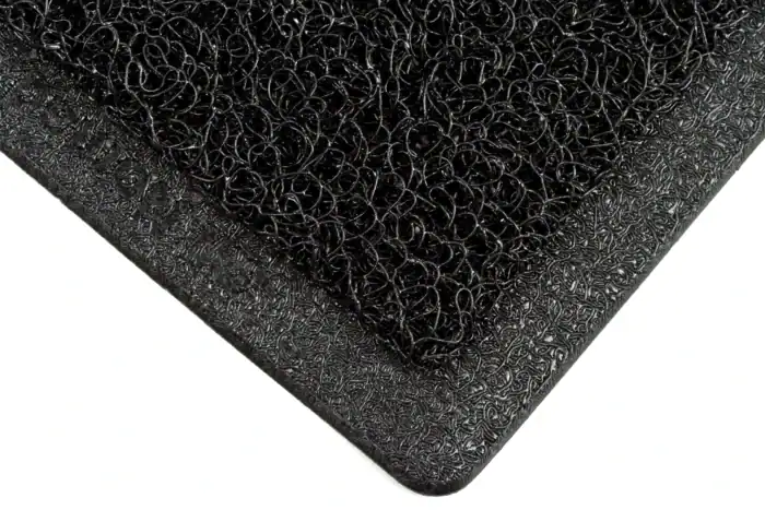 Black rubber anti-slip mat with textured surface for safety and hygiene.