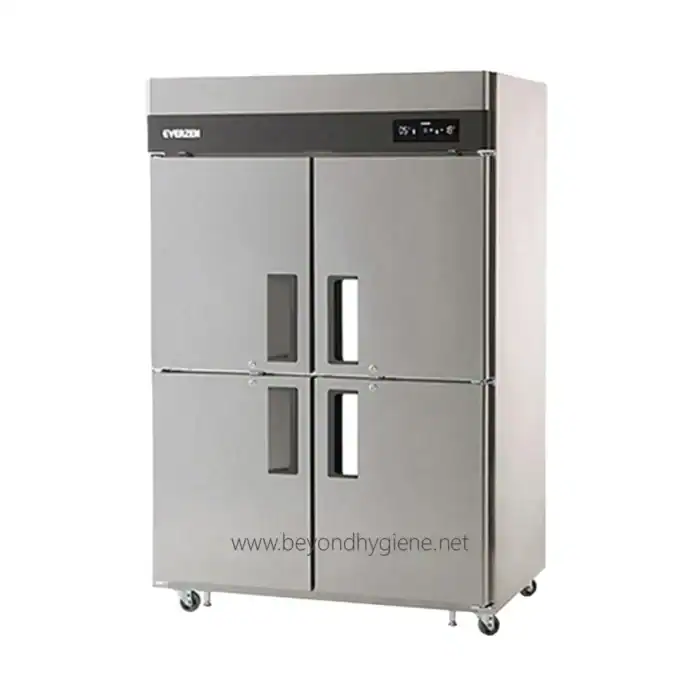 Stainless steel sterilization cabinet for hospital and medical safety, featuring four doors and digital control panel. Heavy-duty, mobile, and designed for hygiene compliance.