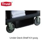 Trust hygiene cart with under deck shelf kit 5025 for cleaning supplies and linen storage, ideal for commercial healthcare, hospitality, or janitorial environments.