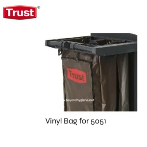 Vinyl bag for waste collection bin, suitable for commercial cleaning and sanitation. Durable, heavy-duty vinyl material with Trust branding, designed for hygiene and waste management in Asia.
