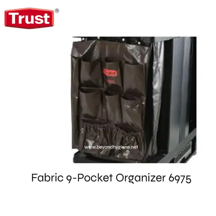 Fabric 9-Pocket Organizer for efficient storage and organization of cleaning tools, accessories, or personal items, ideal for commercial and residential spaces.