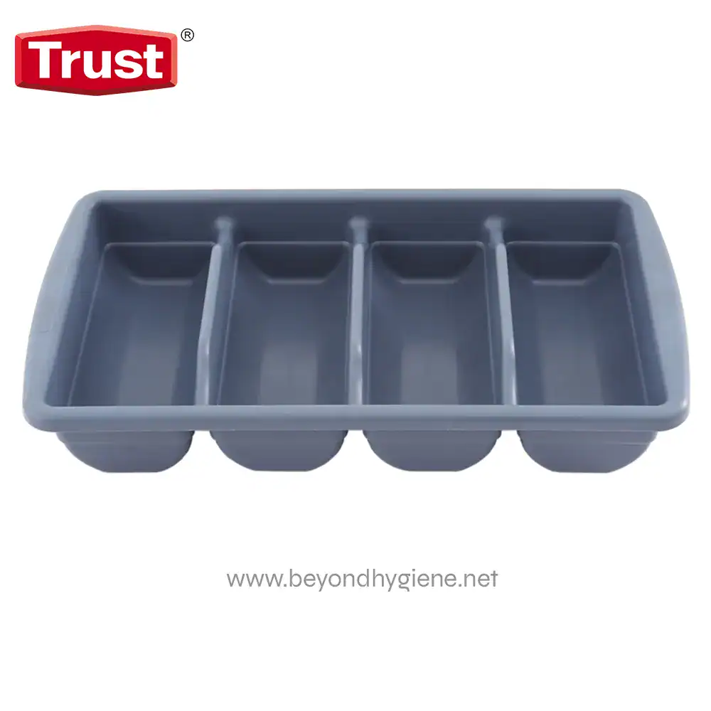 8231 Gray plastic condiment or utensil tray for organizing in commercial kitchens or food service areas.