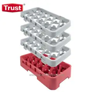 (trust logo) Dish drying rack tray for kitchen storage, multi-layer design, durable plastic construction, ideal for dishware organization, easy to clean, and reusable. Perfect for commercial or home kitchens.
