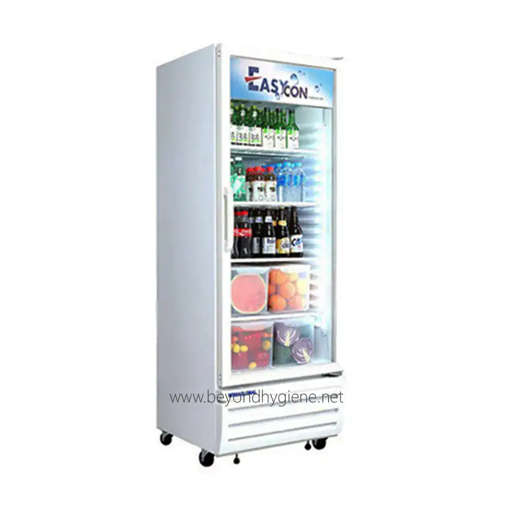 Beverage Chiller KRF-460R Cooling refrigeration display fridge with glass door for beverages and snacks, ideal for convenience stores and commercial use.