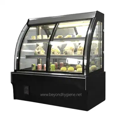 Refrigerated display showcase for bakery products and beverages at Beyond Hygiene Asia.