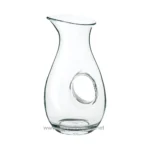 Durable glass pitcher for beverage service, perfect for hospitality or home use, with a sleek modern design and sturdy construction.
