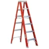 Red multi-step household ladder for cleaning, maintenance, or DIY projects - lightweight and durable aluminum design.