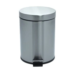 Round Stainless Steel Step-On Container 3L Stainless steel trash bin with foot pedal for hands-free waste disposal, ideal for hygienic environments.
