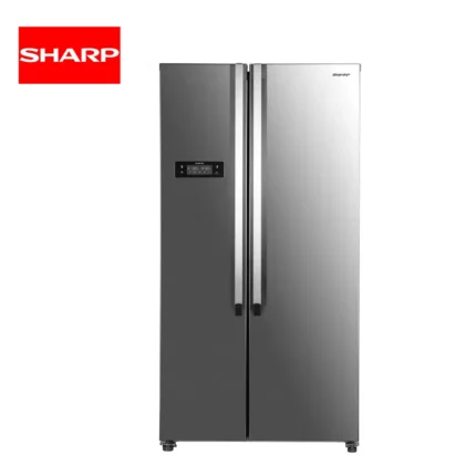 Sharp commercial stainless steel refrigerator for commercial use, energy-efficient and durable appliance for hospitality and foodservice industries.
