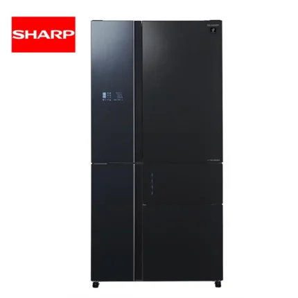 Sharp black multi-door refrigerator, energy-efficient appliance from Beyond Hygiene Asia for commercial and household use, modern kitchen essential.