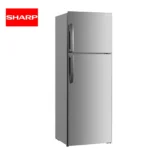 Stainless steel double-door refrigerator, commercial grade, energy-efficient, ideal for kitchens and food storage.