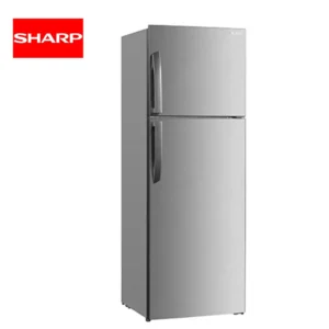 Stainless steel double-door refrigerator, commercial grade, energy-efficient, ideal for kitchens and food storage.