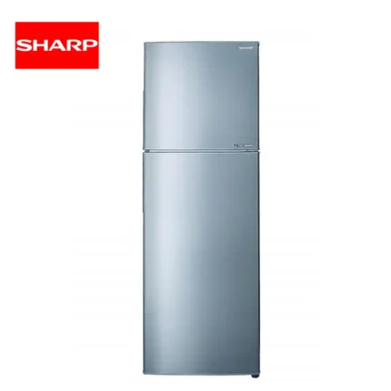 Stainless steel Sharp refrigerator with top freezer, energy-efficient appliance ideal for home or commercial use. Sleek, durable, and modern design from Beyond Hygiene Asia.