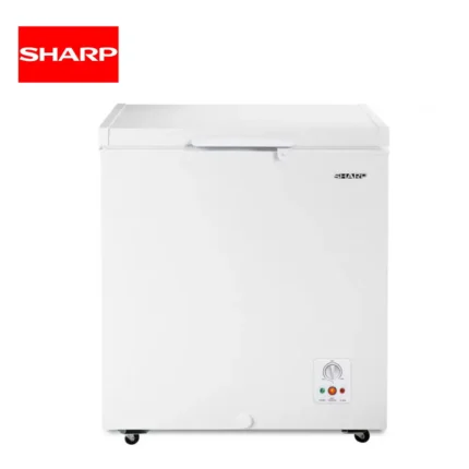 Sharpened white chest freezer for commercial use, energy-efficient appliance by Sharp from Beyond Hygiene Asia.