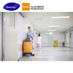 Disinfection cleaning process in hospital corridor with floor cleaning machine at Beyond Hygiene Asia.