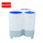 Sharper image commercial washing machine, twin tub laundry washer for home and business, white and blue compact laundry appliance.