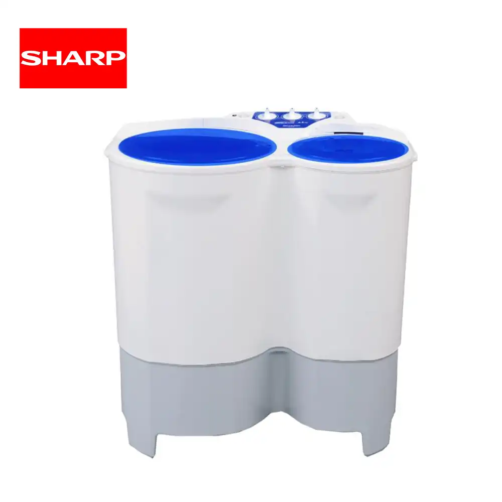 Twin Tub Washing Machine ES-9535T(BL) Sharpen washing machine, laundry appliance, twin tub washing machine for commercial or home use, eco-friendly laundry solution, Beyond Hygiene Asia smart laundry equipment, durable and efficient cleaning device.