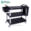 Mobile hospital or medical cart with multiple shelves for healthcare facilities.