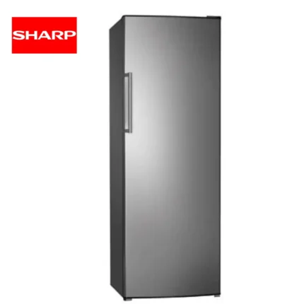 Stainless steel commercial refrigerator, ideal for food storage, with a modern ergonomic design for restaurants and catering services.