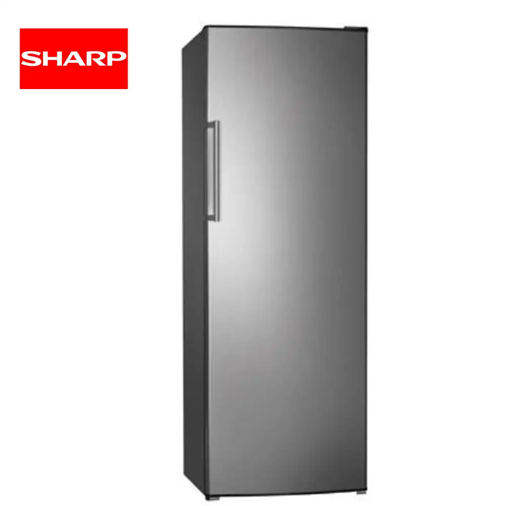Upright Freezer Refrigerator FRV-245AU Stainless steel commercial refrigerator, ideal for food storage, with a modern ergonomic design for restaurants and catering services.