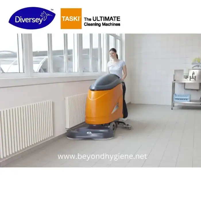 Efficient industrial floor cleaning by Beyond Hygiene Asia using state-of-the-art sweeping machines for a spotless and hygienic environment.