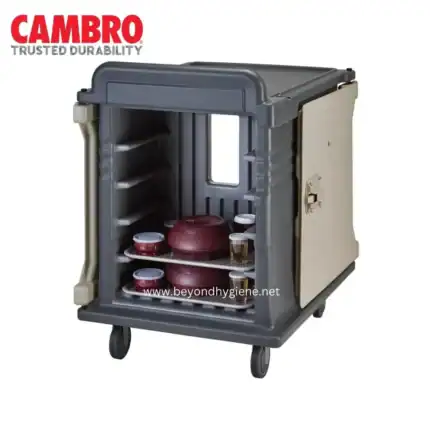 Disinfectant cart with shelves for hygiene cleaning, mobile cleaning trolley for hospitals and commercial spaces, durable and easy-to-maneuver cleaning equipment for professional sanitation services.