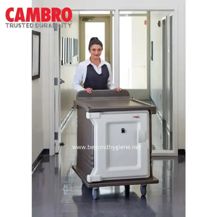 Durable hospital transport cart by Cambro, ideal for healthcare facilities in Asia, designed for safe and efficient patient transfer, featuring sturdy construction and smooth mobility.