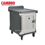 Cambo laundry cart for commercial and healthcare use, durable plastic with wheels for easy mobility, ideal for hygiene and infection control in healthcare settings.