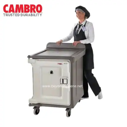 Heavy-duty industrial cleaning cart with storage and utility features for commercial hygiene environments.